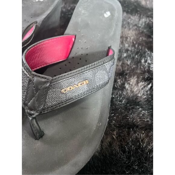 Coach Jolene Leather Platform Signature Flip Flop Sandals 8 B Signature C Black - Picture 2 of 7